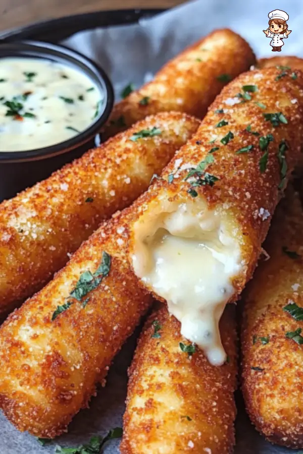 Mozzarella Sticks with Creamy Dip – Crispy, Cheesy Appetizer Delight