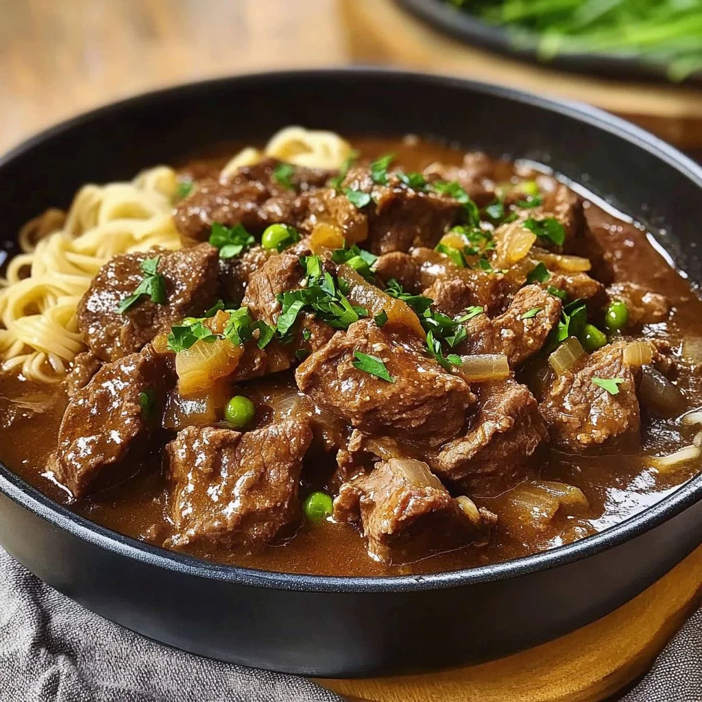 Delicious bowl of hearty beef stew with vegetables and herbs