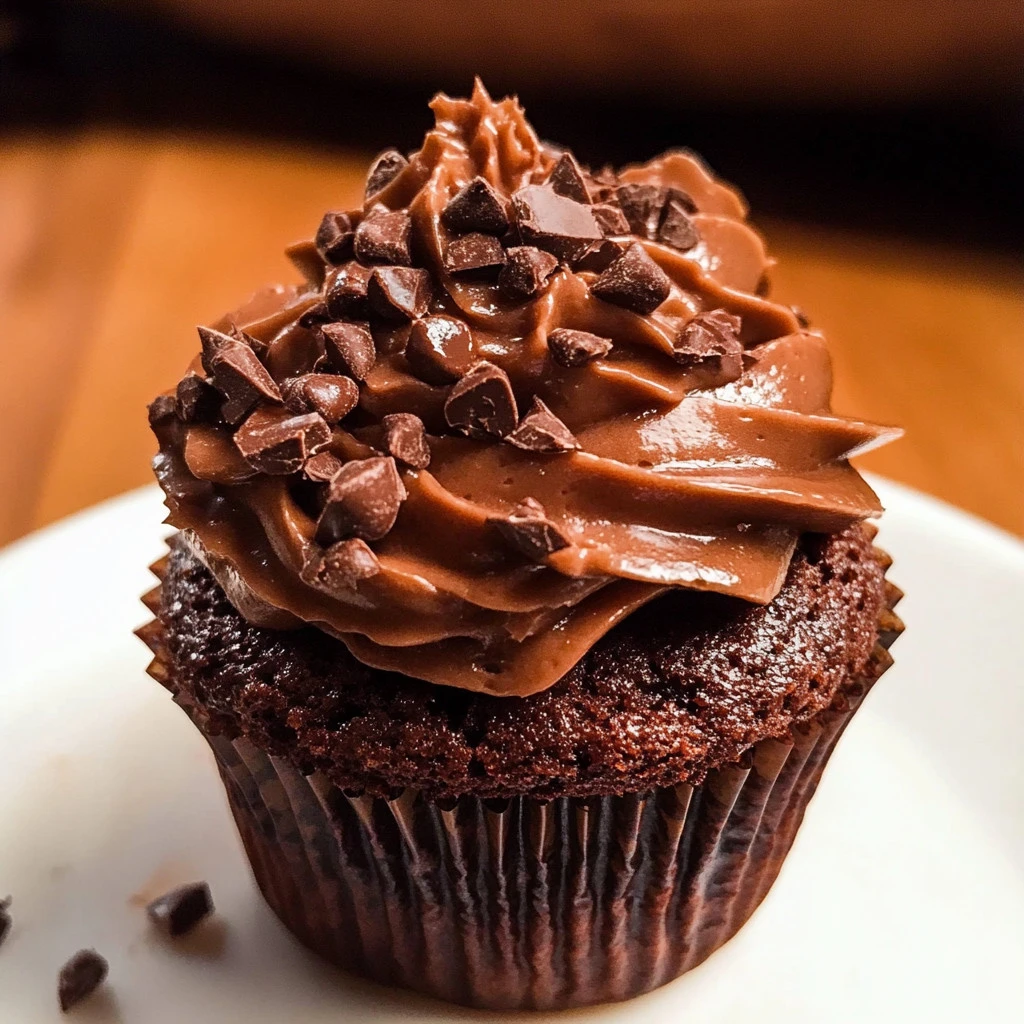 Delicious brownie cupcakes topped with chocolate frosting on a plate