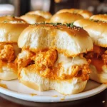 Buffalo Chicken Sliders served on a platter with fresh lettuce