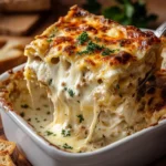 Delicious Chicken Alfredo Lasagna with creamy sauce and cheese layers
