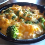 Cheesy chicken and broccoli bake served in a dish