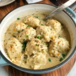 Delicious Chicken and Dumplings served in a bowl with herbs