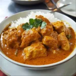 Delicious homemade Chicken Curry with spices and herbs on a plate