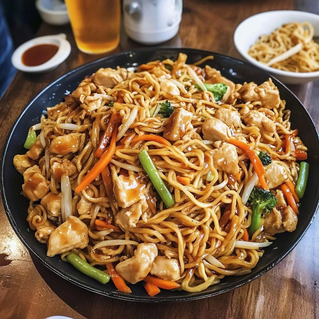 Delicious Chicken Lo Mein with fresh vegetables and tender chicken pieces