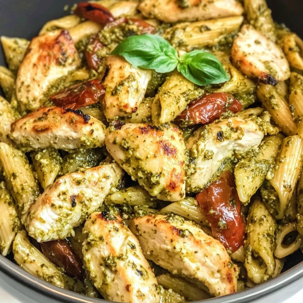 Delicious Chicken Pesto Pasta dish served in a bowl