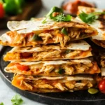 Delicious Chicken Quesadillas served with salsa and sour cream