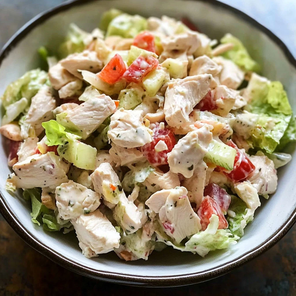 Classic chicken salad served in a bowl with fresh ingredients
