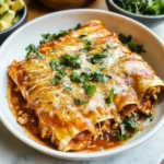 Delicious easy chicken enchiladas served on a plate with toppings