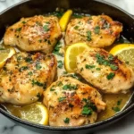 Delicious easy lemon chicken served with fresh herbs and lemon slices