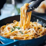Creamy Fettuccine Alfredo served with parsley garnish