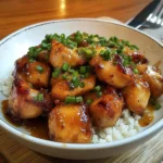 Delicious honey glazed chicken served with vegetables and garnished with herbs
