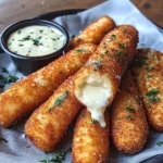 Mozzarella sticks served with a creamy dipping sauce