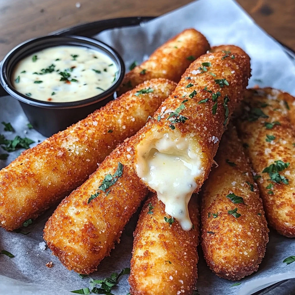 Mozzarella sticks served with a creamy dipping sauce