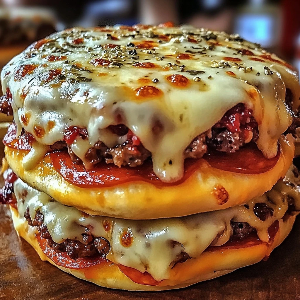 Delicious Old School Pizza Burgers served with fresh toppings and cheese.
