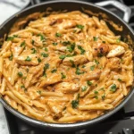 One pot creamy Cajun chicken pasta served in a bowl with fresh herbs