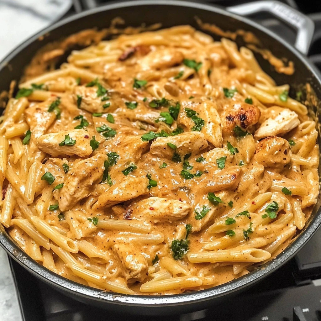 One pot creamy Cajun chicken pasta served in a bowl with fresh herbs