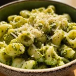 Quick broccoli pasta with fresh ingredients served in a bowl