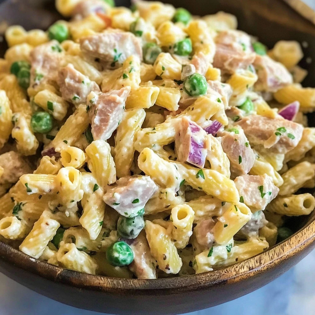 Delicious Tuna Pasta Salad with vegetables in a bowl