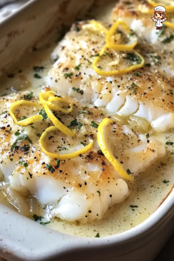 Baked Cod in Coconut Lemon Cream Sauce – Easy & Delicious Seafood Recipe