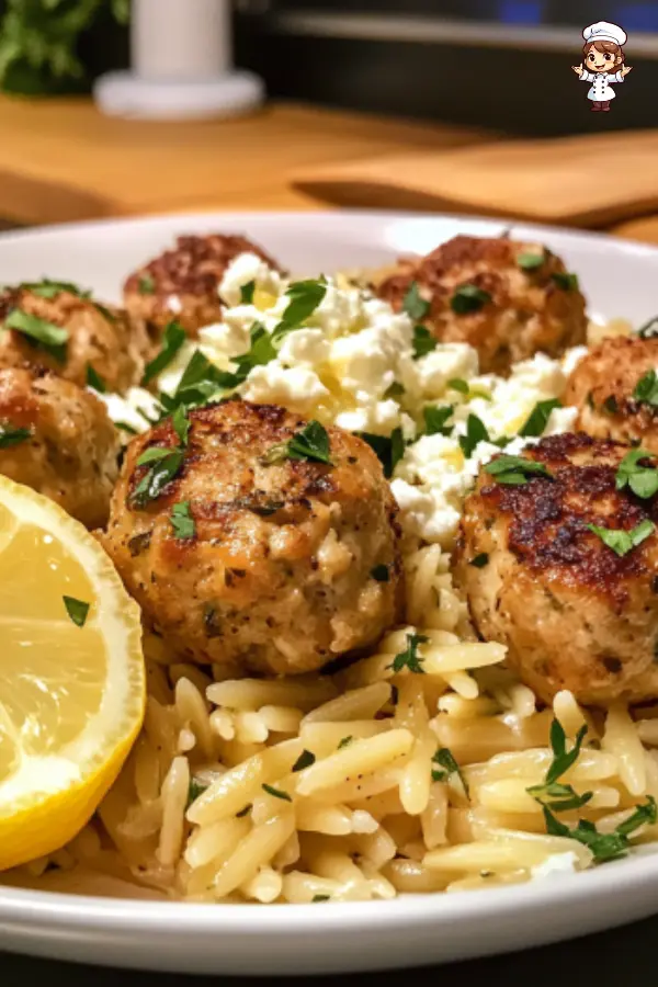 Greek Chicken Meatballs with Lemon Orzo – Easy & Flavorful Greek Dinner Recipe
