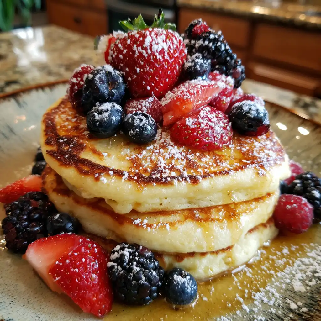 Lemon Ricotta Pancakes with Berries