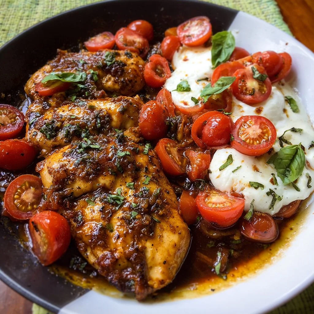 Balsamic chicken with tomato and mozzarella, a delicious and healthy meal