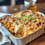 Delicious BBQ Chicken Mac and Cheese with melted cheese and BBQ sauce