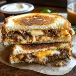 Delicious birria grilled cheese sandwich with melted cheese and tender meat.