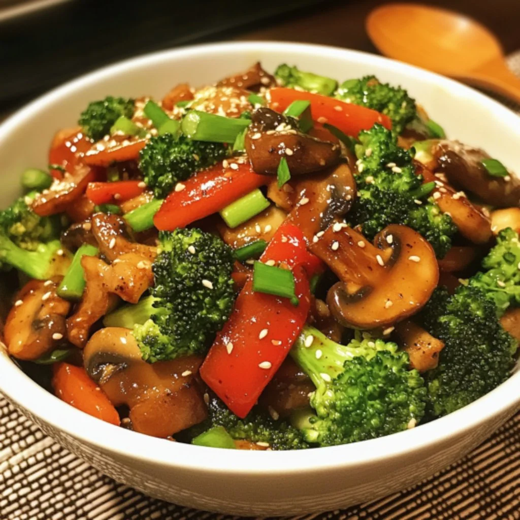 Delicious Broccoli Mushroom Stir Fry served in a bowl