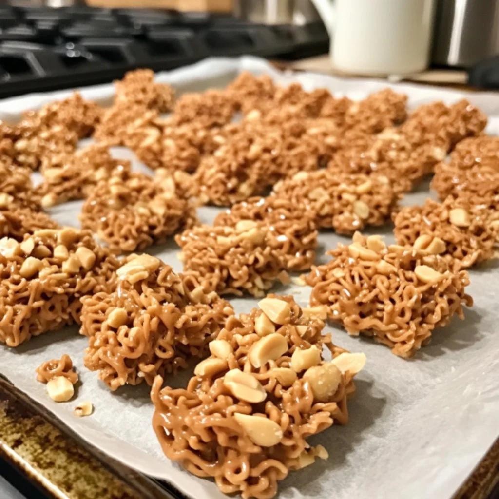 Delicious butterscotch peanut butter clusters on a plate.