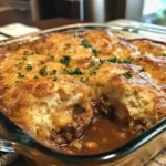 Delicious Cheddar Bay Biscuit Beef Cobbler dish served hot.