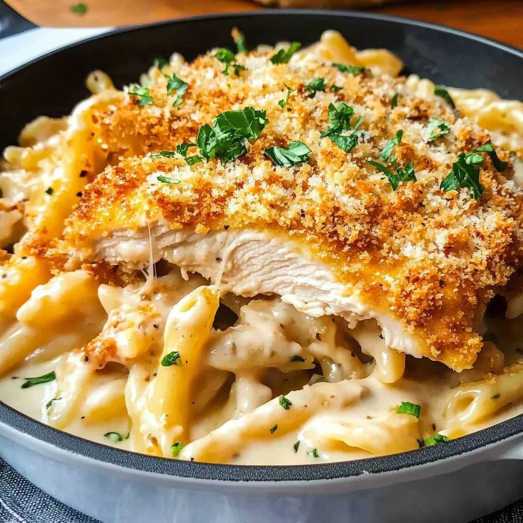 Delicious Chicken Kiev Pasta served with herbs and garlic butter