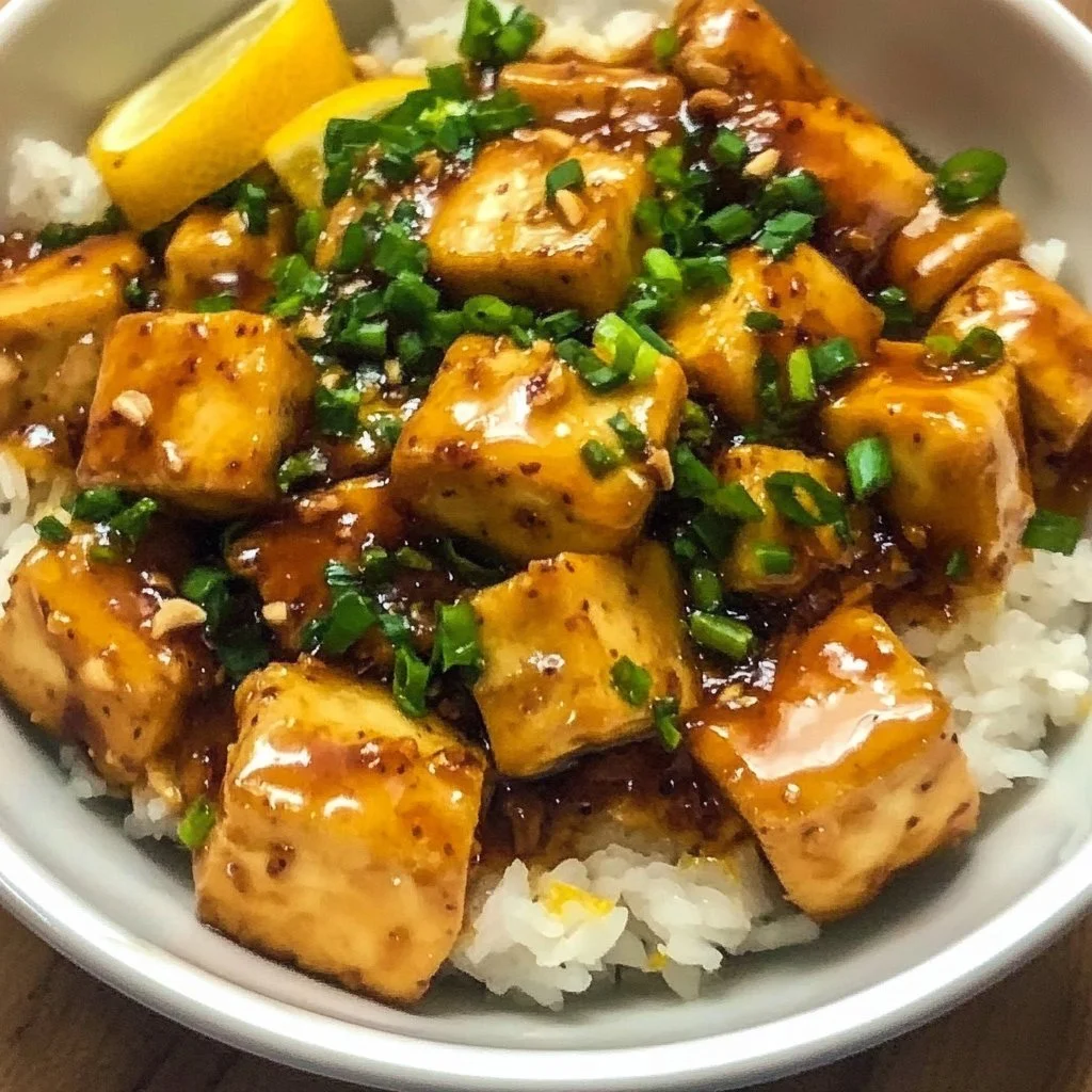 Plate of delicious Chinese lemon tofu garnished with fresh herbs