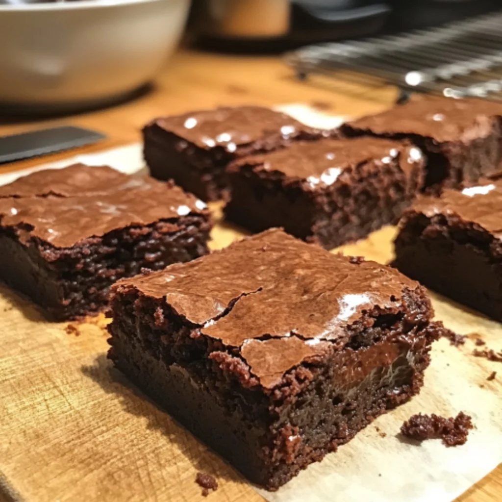 Delicious homemade chocolate brownies on a wooden table