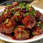 Delicious cranberry meatballs served on a platter with sauce