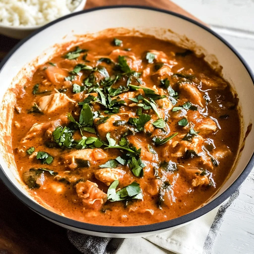 Creamy Ethiopian Berbere Chicken Curry served in a bowl with herbs