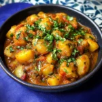 Bowl of Dopiazeh Aloo Persian Potato Curry with spices and herbs
