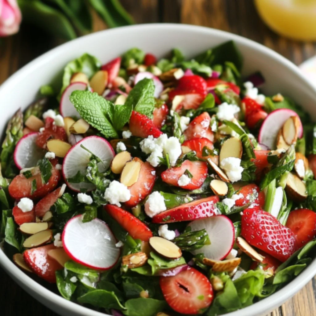 Colorful Easter Salad with seasonal vegetables and herbs