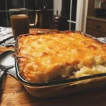 Delicious easy English cottage pie served in a rustic dish