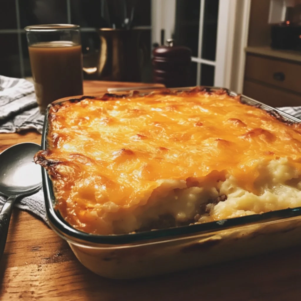 Delicious easy English cottage pie served in a rustic dish