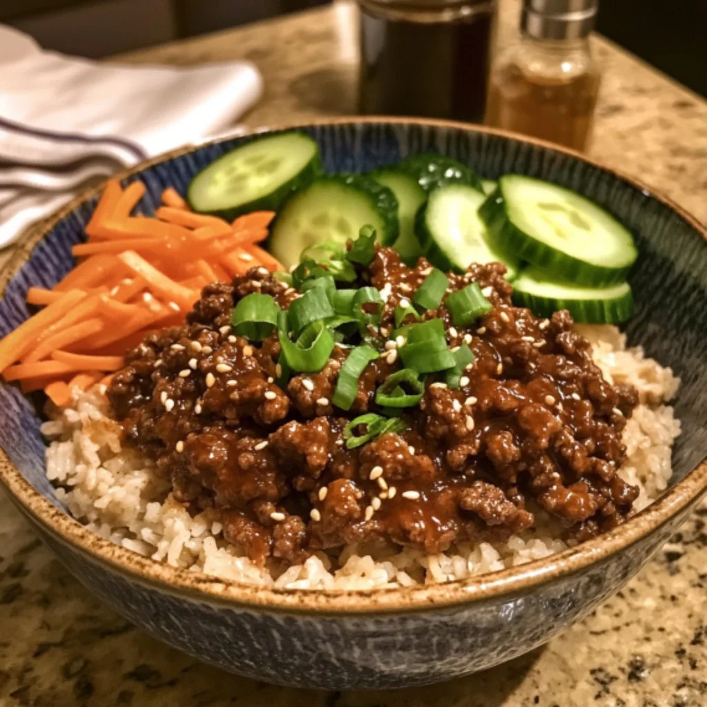 Delicious Korean Beef Bowl with tender beef, vegetables, and flavorful sauce