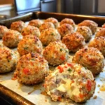 Plate of Rotel Cream Cheese Sausage Balls served as a delicious snack