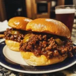 Homemade Sloppy Joes served on a plate with a side of fries.