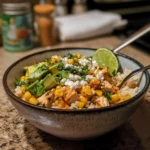 Street Corn Chicken Rice Bowl with vibrant ingredients and flavors