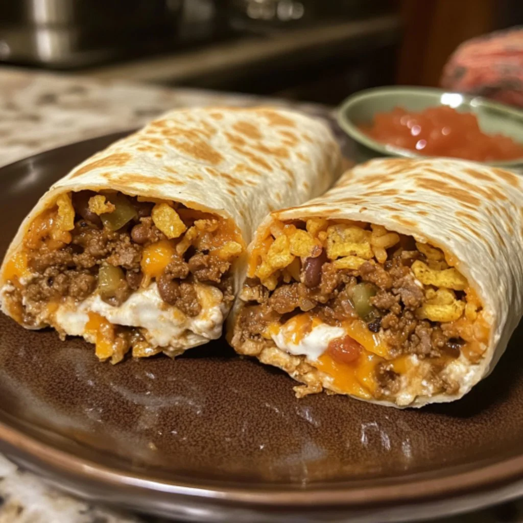 Taco Bell Beefy Melt Burrito filled with beef and cheese