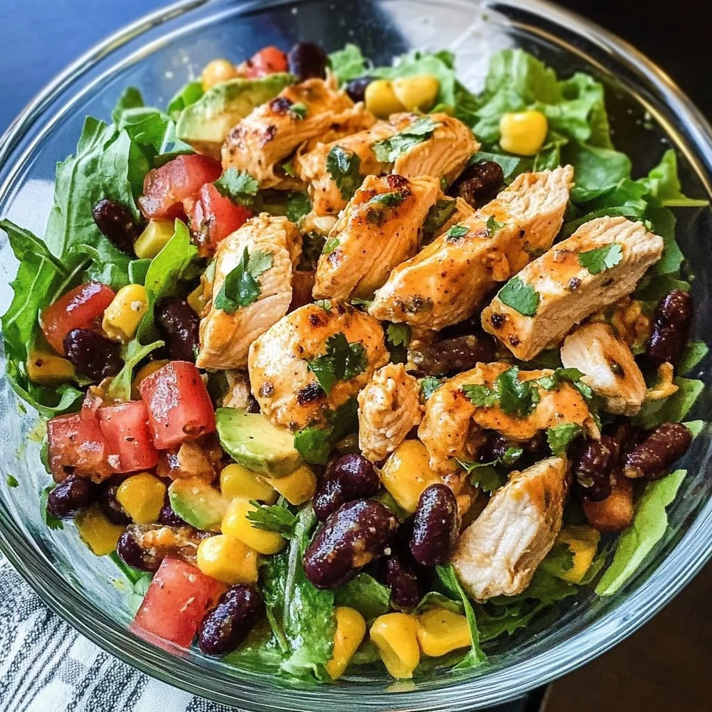 Colorful Zesty Southwest Chicken Salad with grilled chicken and fresh vegetables