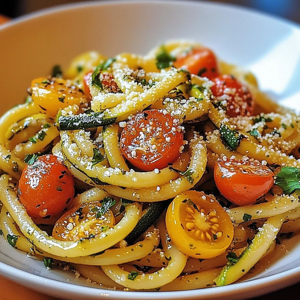 Delicious Zucchini and Cherry Tomato Pasta dish with fresh ingredients