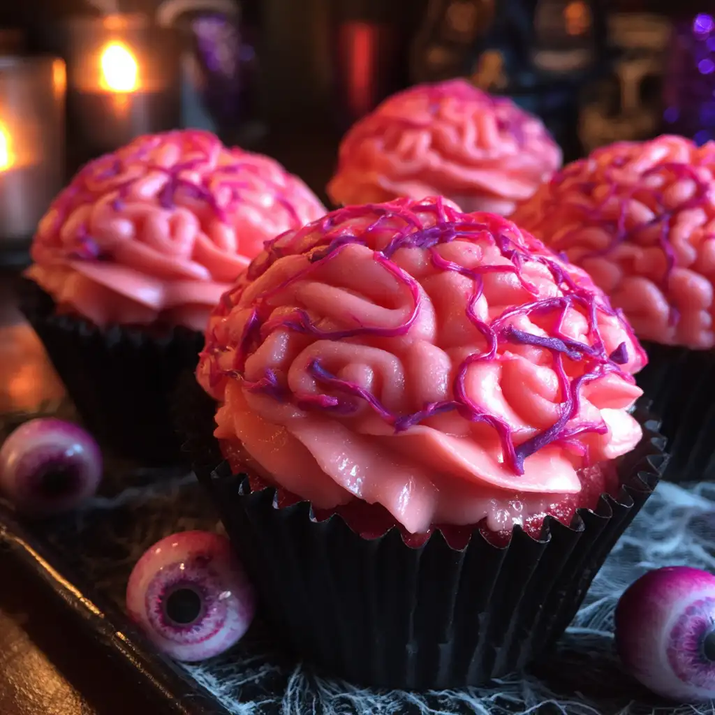 Zombie Brain Cupcakes are a spooky treat for Halloween!
