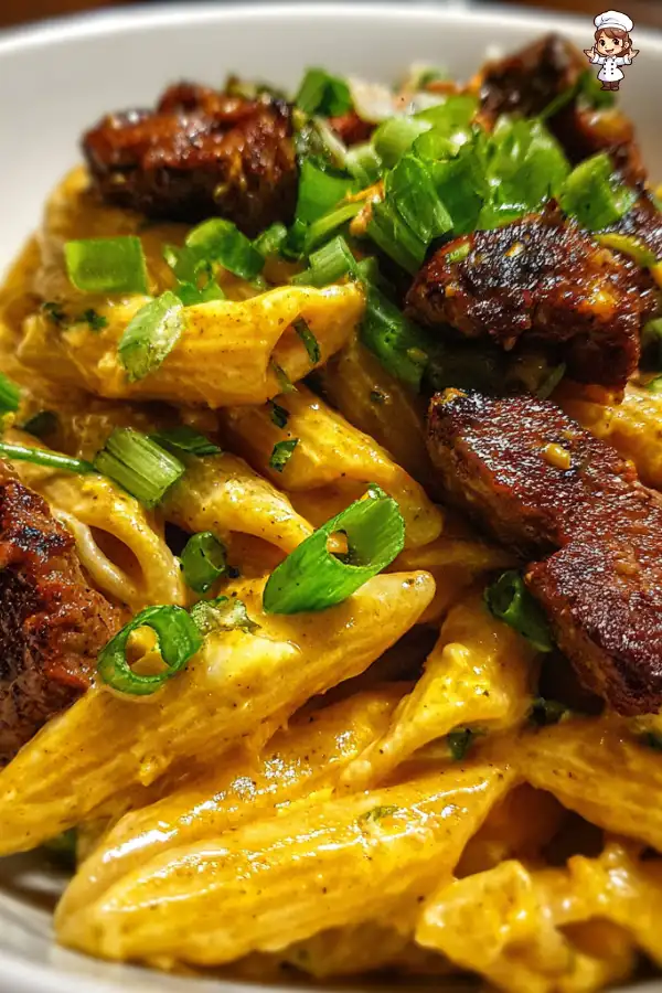 Cheesy Cajun Steak Tips with Penne